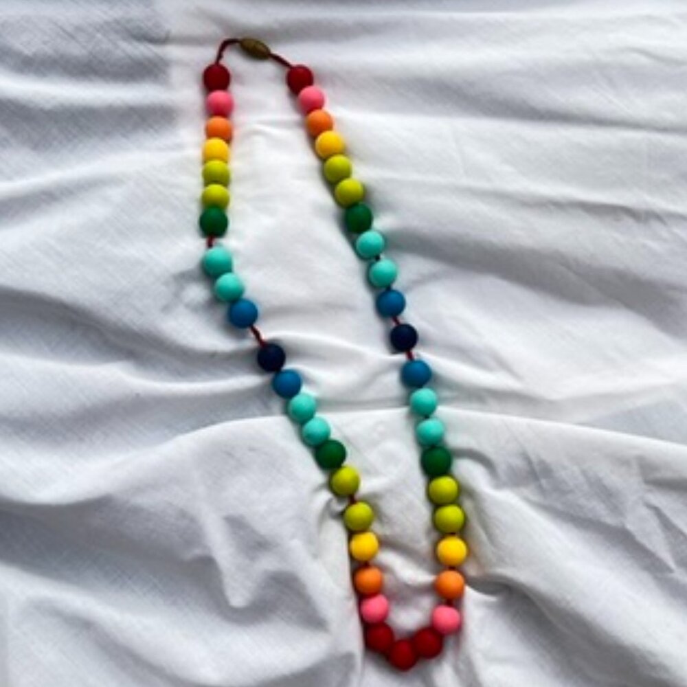 CHEW BEADS rainbow teething necklace !!! LOVELY not used SILICONE